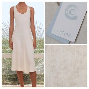 CALME by Johnny Was Sz L Tank Dress SOFT Tencel Linen Knit Cream Off White $148
